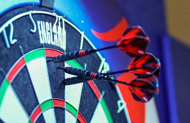 Declan Rice of England wins his darts match against the Media with a good grouping sixty England press conference, PK, Pressekonferenz UEFA European Championship, EM, Europameisterschaft 2024, Final, Football, Spa & Golf Resort Weimarer Land, Blankenhain, Germany, 12 Jul 2024 EDITORIAL USE ONLY No use with unauthorised audio, video, data, fixture lists, club league logos or live services. Online in-match use limited to 120 images, no video emulation. No use in betting, games or single club league player publications. Copyright: xDavexShopland Shutterstockx 14583689bh