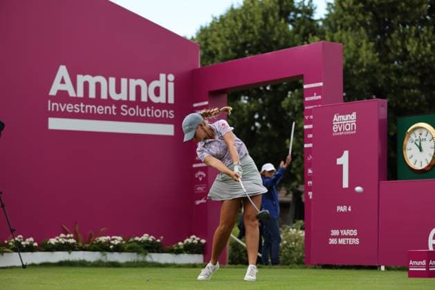 EVIAN-LES-BAINS, FRANCE - 12.07.2024: Lauren Hartlage (USA) of The Amundi Evian Championship at the Evian Resort Golf Club on July 12, 2023 in Evian-les-Bains, France.