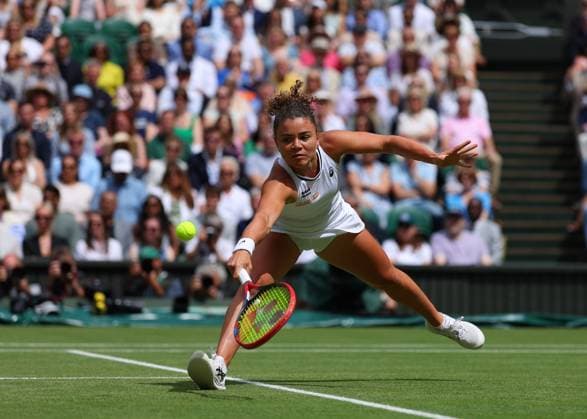 13th July 2024; All England Lawn Tennis and Croquet Club, London, England; Wimbledon Tennis Tournament, Day 13; Jasmine Paolini (ITA) vollies against Barbora Krejcikova (CZE), Ladies Singles Final  ActionPlus12667429 JohnxPatrickxFletcher