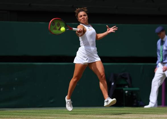 13th July 2024; All England Lawn Tennis and Croquet Club, London, England; Wimbledon Tennis Tournament, Day 13; Jasmine Paolini (ITA) returns to Barbora Krejcikova (CZE), Ladies Singles Final  ActionPlus12667435 JohnxPatrickxFletcher