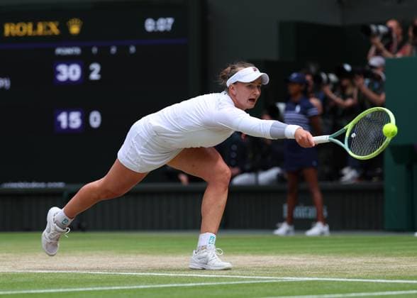 13th July 2024; All England Lawn Tennis and Croquet Club, London, England; Wimbledon Tennis Tournament, Day 13; Barbora Krejcikova (CZE) from the baseline against Jasmine Paolini (ITA), Ladies Singles Final  ActionPlus12667440 JohnxPatrickxFletcher