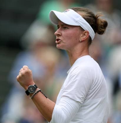 (240713) -- LONDON, July 13, 2024 -- Barbora Krejcikova celebrates scoring during the women s singles final between Barbora Krejcikova of Czech Republic and Jasmine Paolini of Italy at Wimbledon tennis Championship in London, Britain, July 13, 2024. ) (SP)BRITAIN-LONDON-TENNIS-WIMBLEDON--WOMEN S SINGLES-FINAL LixYing 