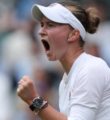 (240713) -- LONDON, July 13, 2024 -- Barbora Krejcikova celebrates scoring during the women s singles final between Barbora Krejcikova of Czech Republic and Jasmine Paolini of Italy at Wimbledon tennis Championship in London, Britain, July 13, 2024. ) (SP)BRITAIN-LONDON-TENNIS-WIMBLEDON--WOMEN S SINGLES-FINAL LixYing 