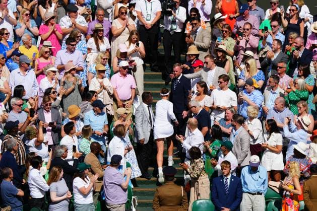 Barbora Krejcikova celebrates victory and climbs up to celebrate with her team after the Ladies Singles Final Wimbledon Tennis Championships, Day 13, The All England Lawn Tennis and Croquet Club, London, UK - 13 Jul 2024  Copyright: xJavierxGarcia Shutterstockx 14584798cg
