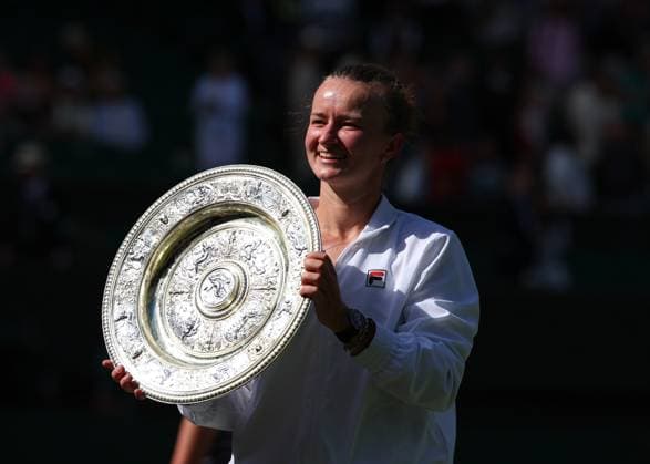 13th July 2024; All England Lawn Tennis and Croquet Club, London, England; Wimbledon Tennis Tournament, Day 13; Barbora Krejcikova (CZE) holds the Wimbledon Ladies Singles Plate trophy after defeating Jasmine Paolini (ITA) by two sets to one  ActionPlus12667460 JohnxPatrickxFletcher