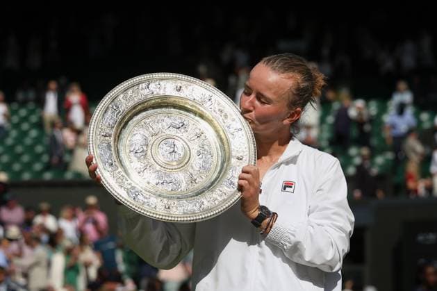 Barbora Krejcikova CZE with cup, trophy, award ceremony, presentation Tennis Wimbledon 2024 Grand Slam ITF ATP WTA AELTC London Great Britain 13 July 2024 Copyright: xJuergenxHasenkopfx