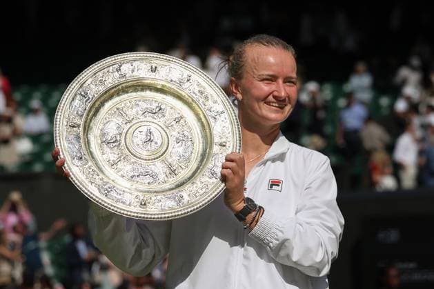Barbora Krejcikova CZE with cup, trophy, award ceremony, presentation Tennis Wimbledon 2024 Grand Slam ITF ATP WTA AELTC London Great Britain 13 July 2024 Copyright: xJuergenxHasenkopfx