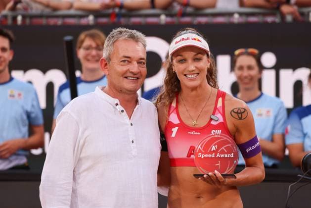 BEACHVOLLEYBALL - Beach Pro Vienna VIENNA,AUSTRIA,13.JUL.24 - Beach volleyball, Beachvolleyball - A1 Beach Pro Vienna. Image shows CEO Marcus Grausam (A1) and Anouk Verge Depre (SUI).  GEPAxpictures xMathiasxMandl