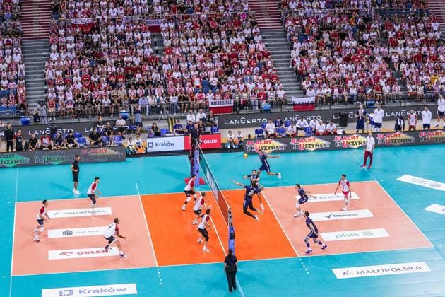 13.07.2024 KRAKOW UL. LEMA 7 ( POLAND ) SIATKOWKA MEZCZYZN ( MEN S VOLLEYBALL ) XXI MEMORIAL HUBERTA JERZEGO WAGNERA MECZ POLSKA - NIEMCY ( GAME POLAND - GERMANY ) NZ ZAWODNICY PODCZAS MECZU BOISKO ILUSTRACJA FOTO BORYS GOGULSKI CYFRASPORT NEWSPIX.PL --- Newspix.pl  20240713_CSBG_0035