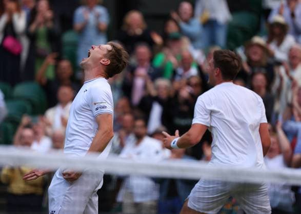 13th July 2024; All England Lawn Tennis and Croquet Club, London, England; Wimbledon Tennis Tournament, Day 13; Harri Heliovaara (FIN) and Henry Patten (GBR) celebrate after defeating Max Purcell (AUS) and Jordan Thompson (AUS) in the Gentlemen& x2019;s Doubles Finals  ActionPlus12667621 JohnxPatrickxFletcher