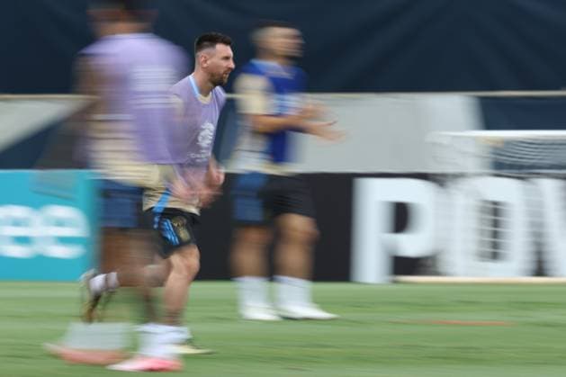 Argentina s forward Lionel Messi takes part in a training session ahead the match against Colombia for the Copa America USA 2024 final match, at Florida International University FIU , Miami, on July 13, 2024 MIAMI UNITED STATES Copyright: xALEJANDROxPAGNIx