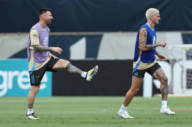 Argentina s forward Lionel Messi takes part in a training session ahead the match against Colombia for the Copa America USA 2024 final match, at Florida International University FIU , Miami, on July 13, 2024 MIAMI UNITED STATES Copyright: xALEJANDROxPAGNIx