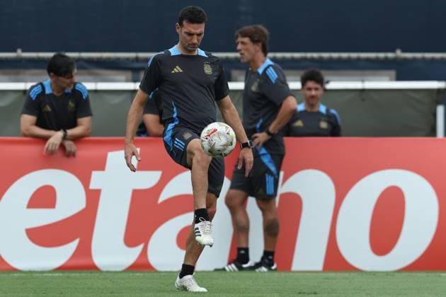 Argentina s head coach Lionel Scaloni takes part in a training session ahead the match against Colombia for the Copa America USA 2024 final match, at Florida International University FIU , Miami, on July 13, 2024 MIAMI UNITED STATES Copyright: xALEJANDROxPAGNIx
