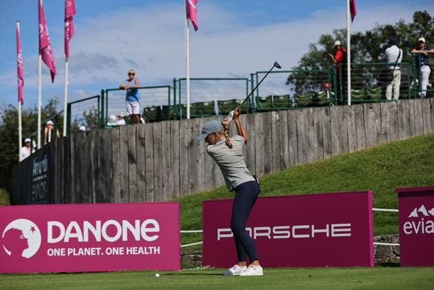 EVIAN-LES-BAINS, FRANCE - 13.07.2024: Lauren Hartlage (USA) of The Amundi Evian Championship at the Evian Resort Golf Club on July 13, 2023 in Evian-les-Bains, France.