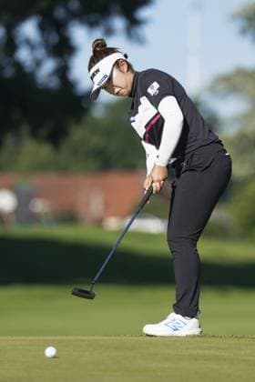 Golf: Evian Championship Miyu Yamashita of Japan hits a putt on the first hole during the final round of the Evian championship golf tournament at Evian Resort Golf Club in Evian-les-Bains, France, on July 14, 2024.  A14AA0003133900P