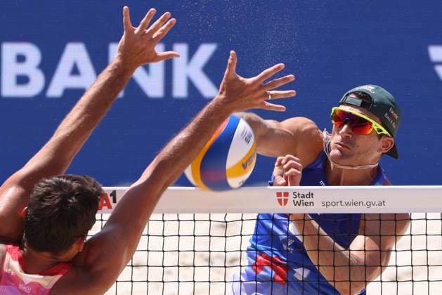 BEACHVOLLEYBALL - Beach Pro Vienna VIENNA,AUSTRIA,14.JUL.24 - Beach volleyball, Beachvolleyball - A1 Beach Pro Vienna. Image shows Esteban Grimalt (CHI).  GEPAxpictures xMathiasxMandl