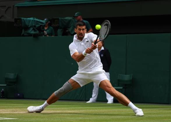 14th July 2024; All England Lawn Tennis and Croquet Club, London, England; Wimbledon Tennis Tournament, Day 14; Novak Djokovic (SRB) from the baseline against Carlos Alcaraz (ESP), Gentlemens Singles Final  ActionPlus12667988 JohnxPatrickxFletcher