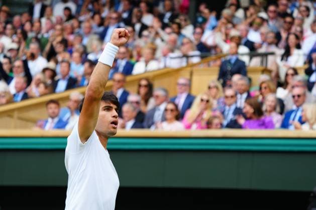 Carlos Alcaraz celebrates during the Gentlemen s Singles final Wimbledon Tennis Championships, Day 14, The All England Lawn Tennis and Croquet Club, London, UK - 14 Jul 2024  Copyright: xJavierxGarcia Shutterstockx 14584814do