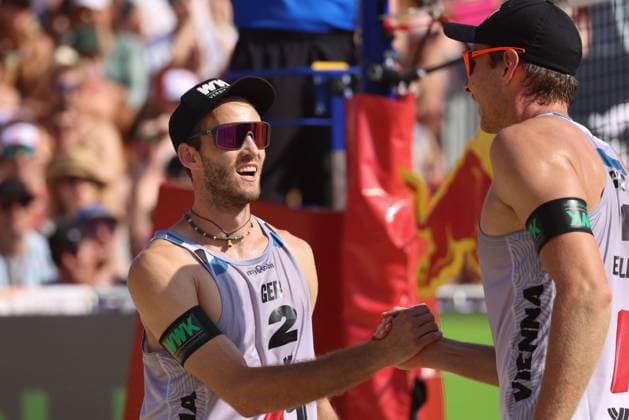 BEACHVOLLEYBALL - Beach Pro Vienna VIENNA,AUSTRIA,14.JUL.24 - Beach volleyball, Beachvolleyball - A1 Beach Pro Vienna. Image shows Clemens Wickler and Nils Ehlers (GER).  GEPAxpictures xMathiasxMandl