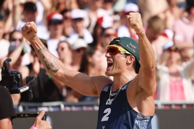 BEACHVOLLEYBALL - Beach Pro Vienna VIENNA,AUSTRIA,14.JUL.24 - Beach volleyball, Beachvolleyball - A1 Beach Pro Vienna. Image shows Esteban Grimalt (CHI).  GEPAxpictures xMathiasxMandl