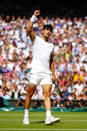 Carlos Alcaraz celebrates during the Gentlemen s Singles final Wimbledon Tennis Championships, Day 14, The All England Lawn Tennis and Croquet Club, London, UK - 14 Jul 2024  Copyright: xJavierxGarcia Shutterstockx 14584814ec