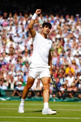 Carlos Alcaraz celebrates during the Gentlemen s Singles final Wimbledon Tennis Championships, Day 14, The All England Lawn Tennis and Croquet Club, London, UK - 14 Jul 2024  Copyright: xJavierxGarcia Shutterstockx 14584814ed