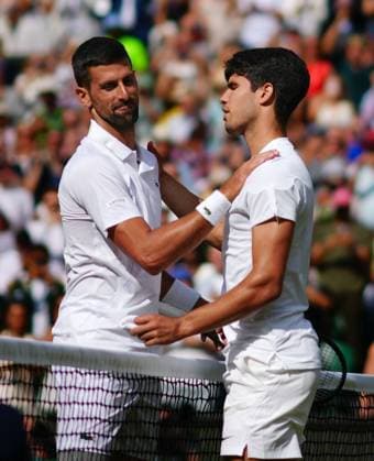 Carlos Alcaraz celebrates victory in the Gentlemen s Singles final against Novak Djokovic Wimbledon Tennis Championships, Day 14, The All England Lawn Tennis and Croquet Club, London, UK - 14 Jul 2024  Copyright: xJavierxGarcia Shutterstockx 14584814eg