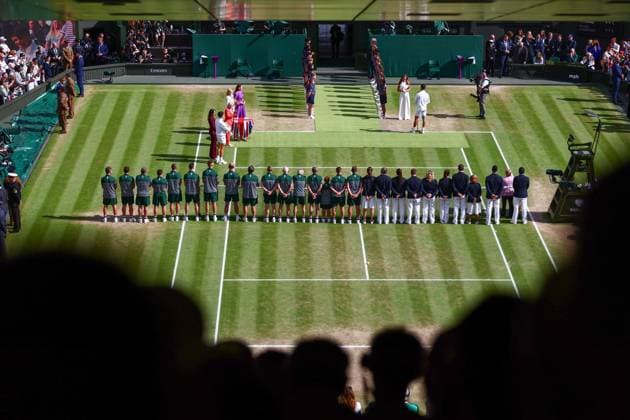 The trophy presentation ceremony Wimbledon Tennis Championships, Day 14, The All England Lawn Tennis and Croquet Club, London, UK - 14 Jul 2024  Copyright: xJamesxMarsh Shutterstockx 14584815cu