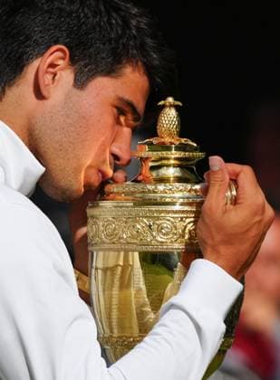 Carlos Alcaraz celebrates victory in the Gentlemen s Singles final Wimbledon Tennis Championships, Day 14, The All England Lawn Tennis and Croquet Club, London, UK - 14 Jul 2024  Copyright: xJavierxGarcia Shutterstockx 14584814gc