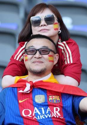 Berlin, Germany, 14th July 2024. Spanish fans in the stadium prior to the UEFA European Championships final match at Olympiastadion, Berlin. Picture: Paul Terry Sportimage EDITORIAL USE ONLY. No use with unauthorised audio, video, data, fixture lists, club league logos or live services. Online in-match use limited to 120 images, no video emulation. No use in betting, games or single club league player publications. SPI-3227-0029