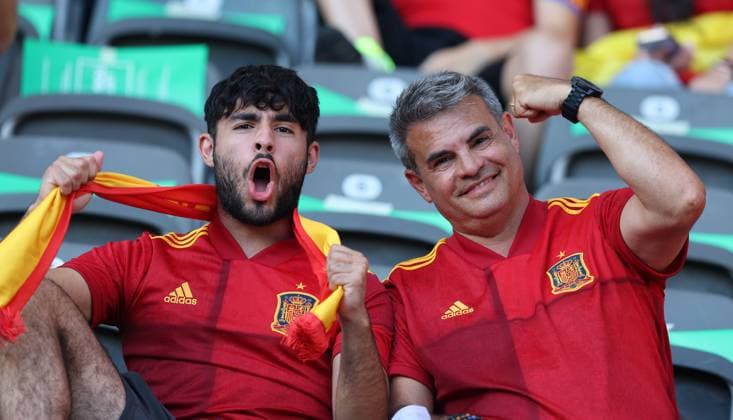 Berlin, Germany, 14th July 2024. Spanish fans in the stadium prior to the UEFA European Championships final match at Olympiastadion, Berlin. Picture: Paul Terry Sportimage EDITORIAL USE ONLY. No use with unauthorised audio, video, data, fixture lists, club league logos or live services. Online in-match use limited to 120 images, no video emulation. No use in betting, games or single club league player publications. SPI-3227-0030