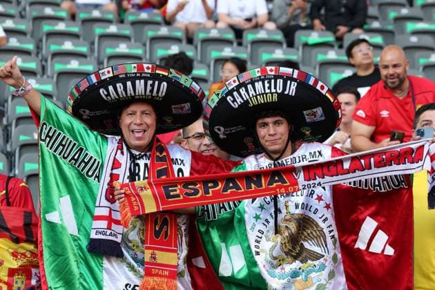 Berlin, Germany, 14th July 2024. Spanish fans in the stadium prior to the UEFA European Championships final match at Olympiastadion, Berlin. Picture: Paul Terry Sportimage EDITORIAL USE ONLY. No use with unauthorised audio, video, data, fixture lists, club league logos or live services. Online in-match use limited to 120 images, no video emulation. No use in betting, games or single club league player publications. SPI-3227-0033