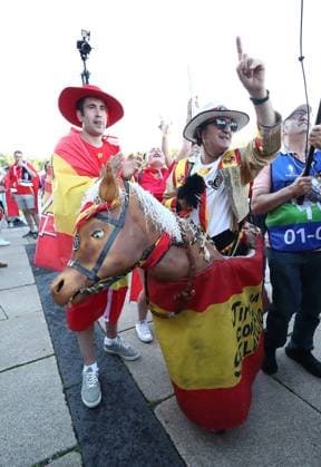 14 07 2024, xtgx, Football EM 2024 Final, Spain England emspor, v l emotions, fans, atmosphere, flags, logo, Spain, spectators, jerseys UEFA REGULATIONS PROHIBIT ANY USE OF PHOTOGRAPHS as IMAGE SEQUENCES and or QUASI VIDEO Berlin