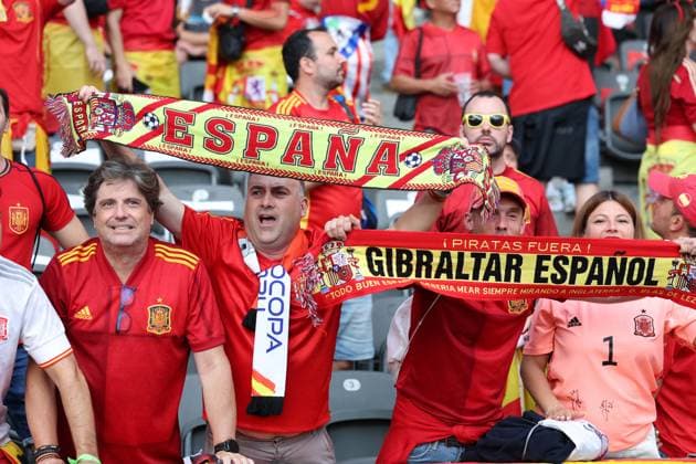 Berlin, Germany, 14th July 2024. Spanish fans in the stadium prior to the UEFA European Championships final match at Olympiastadion, Berlin. Picture: Paul Terry Sportimage EDITORIAL USE ONLY. No use with unauthorised audio, video, data, fixture lists, club league logos or live services. Online in-match use limited to 120 images, no video emulation. No use in betting, games or single club league player publications. SPI-3227-0044