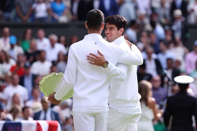 Carlos Alcaraz (Spa) defeated Novak Djokovic (Ser) in the Wimbledon final TENNIS : Wimbledon 2024 -14 07 2024 AntoineCouvercelle Panoramic 
