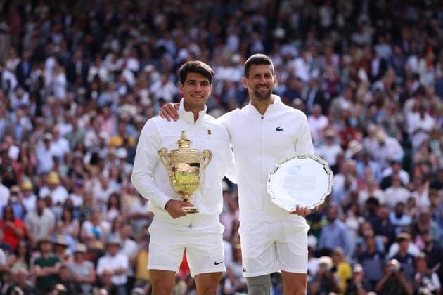 Carlos Alcaraz (Spa) defeated Novak Djokovic (Ser) in the Wimbledon final TENNIS : Wimbledon 2024 -14 07 2024 AntoineCouvercelle Panoramic 