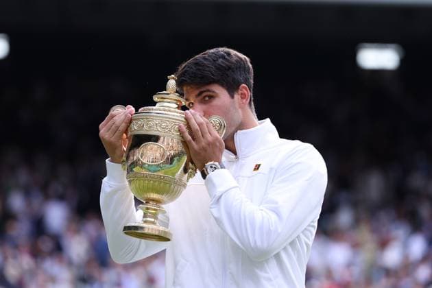 Carlos Alcaraz (Spa) defeated Novak Djokovic (Ser) in the Wimbledon final TENNIS : Wimbledon 2024 -14 07 2024 AntoineCouvercelle Panoramic 