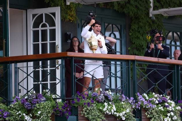 Carlos Alcaraz (Spa) defeated Novak Djokovic (Ser) in the Wimbledon final TENNIS : Wimbledon 2024 -14 07 2024 AntoineCouvercelle Panoramic 