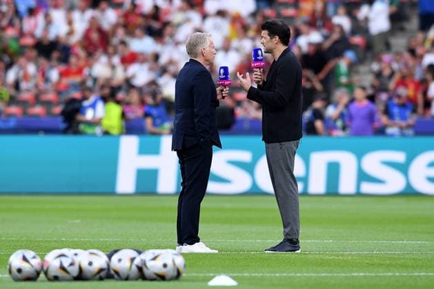 Soccer UEFA EURO 2024 Final Spain England on 14 07 2024 at the Olympiastadion Berlin in Berlin Johannes B Kerner presenter Magenta TV , left Michael Ballack expert , right xRx