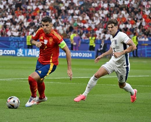 14 07 2024, Football UEFA EURO 2024, Final at Berlin Olympic Stadium, Spain England, v l Alvaro Morata Spain v John Stones England