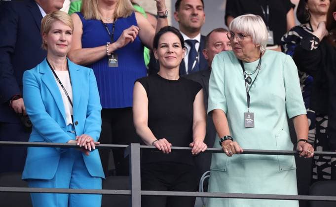 14 07 2024, xtgx, European Football Championship 2024 Final, Spain England emspor, f l Manuela Schwesig Minister President of Mecklenburg-Vorpommern , Annalena Baerbock Federal Minister of Foreign Affairs of the Federal Republic of Germany, Bündnis 90 Die Grünen , Claudia Roth Bündnis 90 Die Grünen UEFA REGULATIONS PROHIBIT ANY USE OF PHOTOGRAPHS as IMAGE SEQUENCES and or QUASI VIDEO Berlin