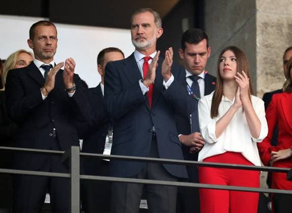 14 07 2024, xtgx, European Football Championship 2024 Final, Spain England emspor, f l UEFA President Aleksander Ceferin, Felipe VI King of Spain and daughter Sofia UEFA REGULATIONS PROHIBIT ANY USE OF PHOTOGRAPHS as IMAGE SEQUENCES and or QUASI VIDEO Berlin