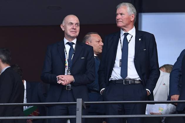 Soccer UEFA EURO 2024 Final Spain England on 14 07 2024 at the Olympiastadion Berlin in Berlin Bernd Neuendorf President DFB , left xRx