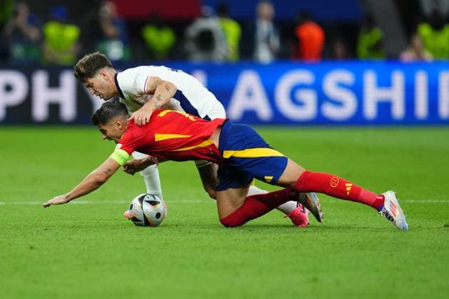 GER: Spain v England. UEFA EURO, EM, Europameisterschaft,Fussball 2024 Final Alvaro Morata of Spain and John Stones of England during the UEFA Euro 2024 match between Spain and England, Final, played at Olympiastadion on July 14, 2024 in Berlin, Germany. kpng Copyright: xBaguxBlancox xPRESSINPHOTOx PS_240714_ESP_ENG_055
