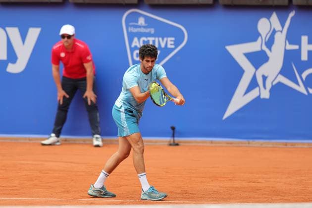Tennis Men ATP, Tennis Men Tour 500 European Open Hamburg, Hamburg Open ATP 500 2024 Qualifying Round , 14 07 2024, Aziz Dougaz TUN makes a serve Copyright: FernandoxSoares