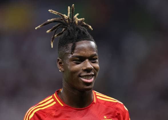 Berlin, Germany, 14th July 2024. Nico Williams of Spain during the UEFA European Championships final match at Olympiastadion, Berlin. Picture credit should read: David Klein Sportimage EDITORIAL USE ONLY. No use with unauthorised audio, video, data, fixture lists, club league logos or live services. Online in-match use limited to 120 images, no video emulation. No use in betting, games or single club league player publications. SPI-3228-0086