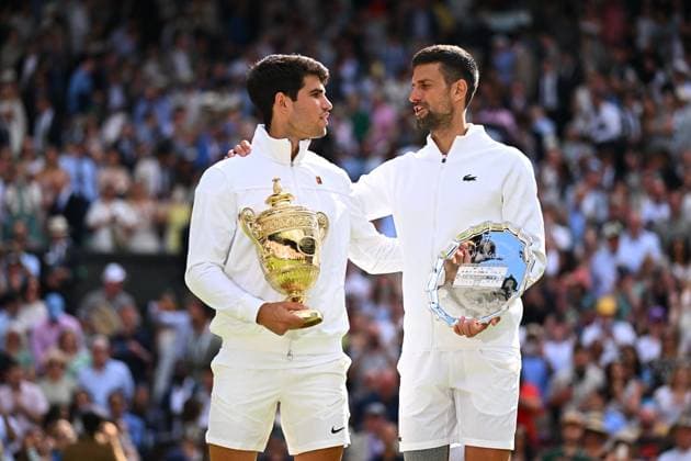 Wimbledon - Carlos Alcaraz v Novak Djokovic Carlos Alcaraz (ESP) wins his second Wimbledon trophy at the 2024 Wimbledon Championships at the AELTC in London, UK, on July 14, 2024. Photo by Corinne Dubreuil ABACAPRESS.COM London United Kingdom  Copyright: xDubreuilxCorinne ABACAx