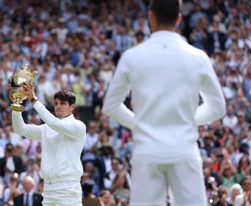 Carlos Alcaraz (Spa) defeated Novak Djokovic (Ser) in the Wimbledon final TENNIS : Wimbledon 2024 -14 07 2024 AntoineCouvercelle Panoramic 