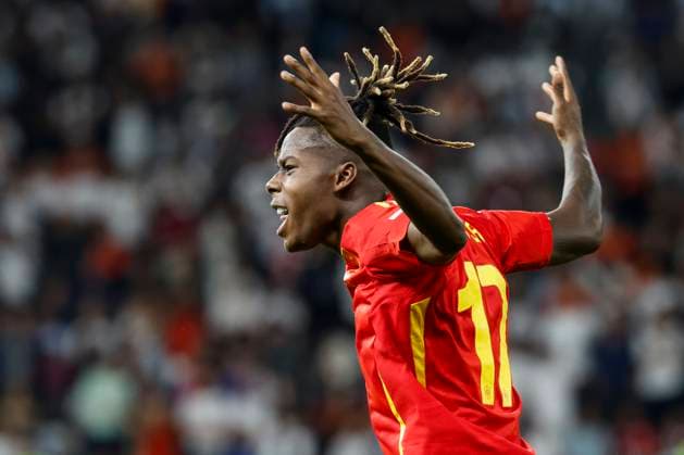 GER, Berlin, Football, Spain vs. England, Final, Olympiastadion Berlin, UEFA EURO 2024, Goal, Goal, Cheering, Goal celebration, Joy, Enthusiasm, celebrates, Nico Williams Spain , goes out of goal and scores 1 0, 14 07 2024, Copyright: HMBxMedia HeikoxBecker