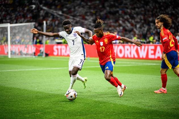 MURTAS, SPAIN - 14 JULY, 2024: The football match of Final EURO 2024 Spain vs England at Olympic Stadium  Copyright: xVITALIIxKLIUIEVx